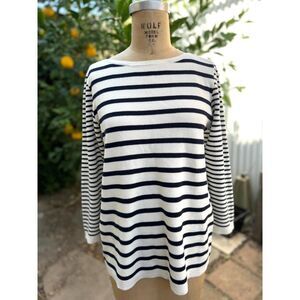 NWT J Crew Factory Navy & White Striped 100% Cotton Boatneck Tunic Sweater SZ M